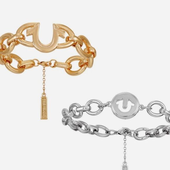 True Religion Setbof 2 Two-Tone Logo Chain Bracelet - Picture 3 of 9